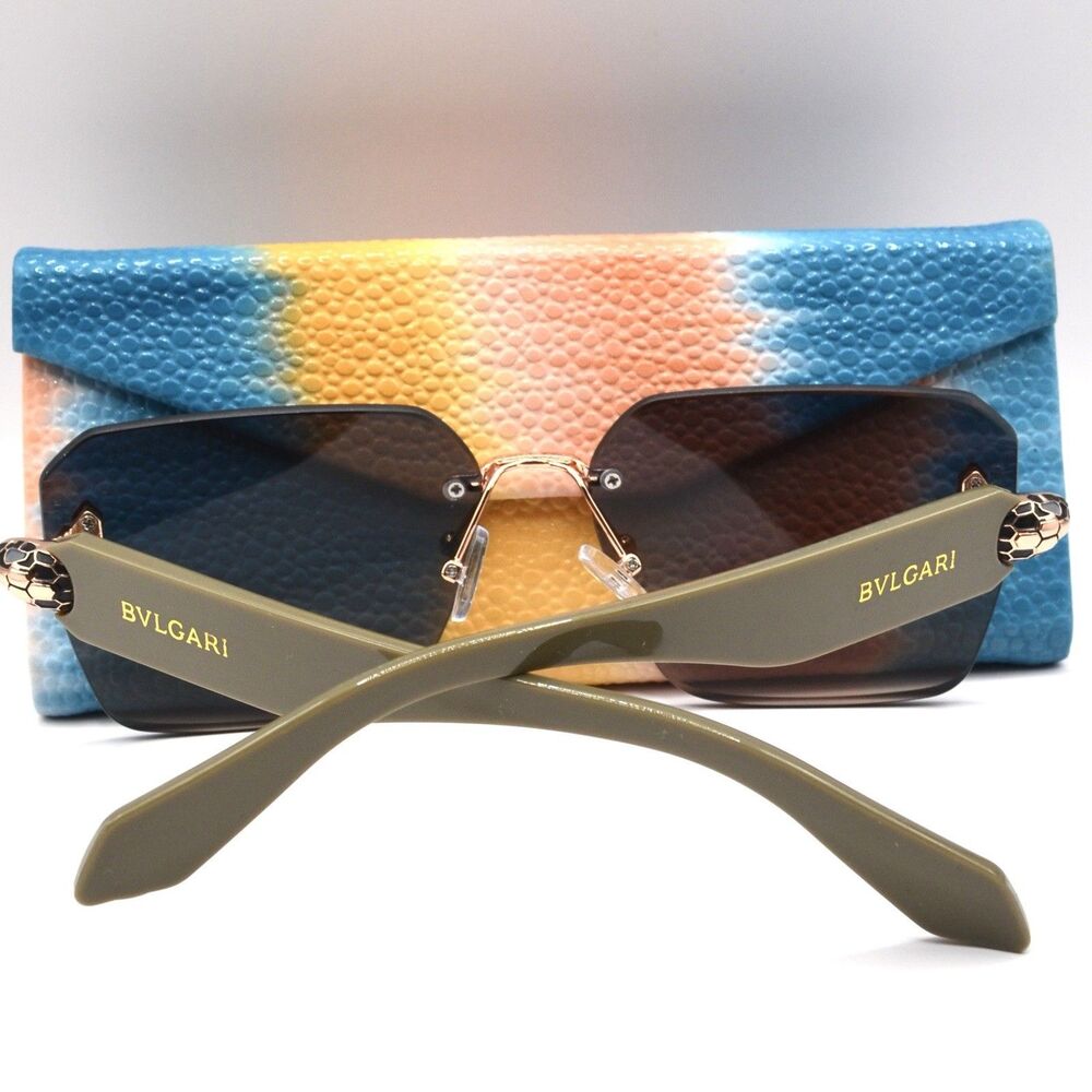BVLGARI Women’s Rimless Sunglasses Sage Green Brown New 63-16-145 - Picture 3 of 15